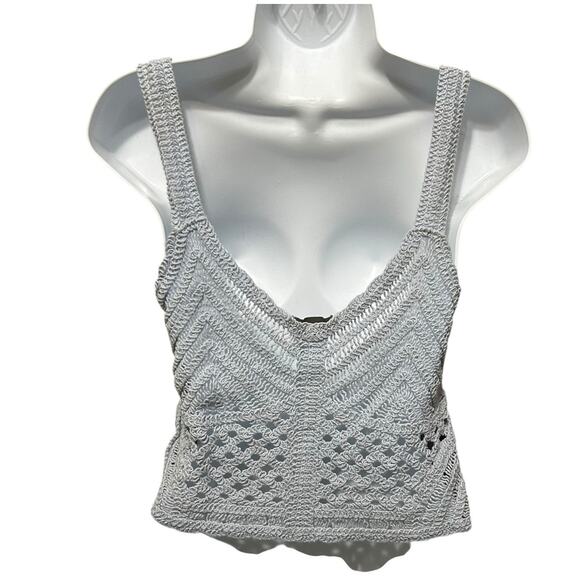 Y2K Sans Souci Women‎ Crop Crochet Knit Top S Festival Cottagecore Boho Beachy - Picture 3 of 9